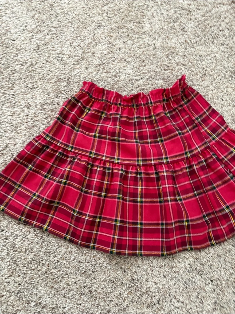 H&M Red Plaid Tiered Skirt with Yellow and Black Accent